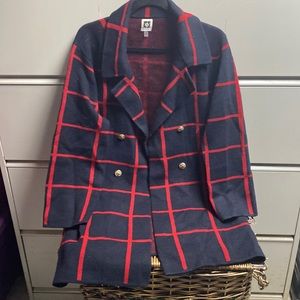 Anne Klein New Gorgeous Blue & Red Cardigan/Sweater Jacket